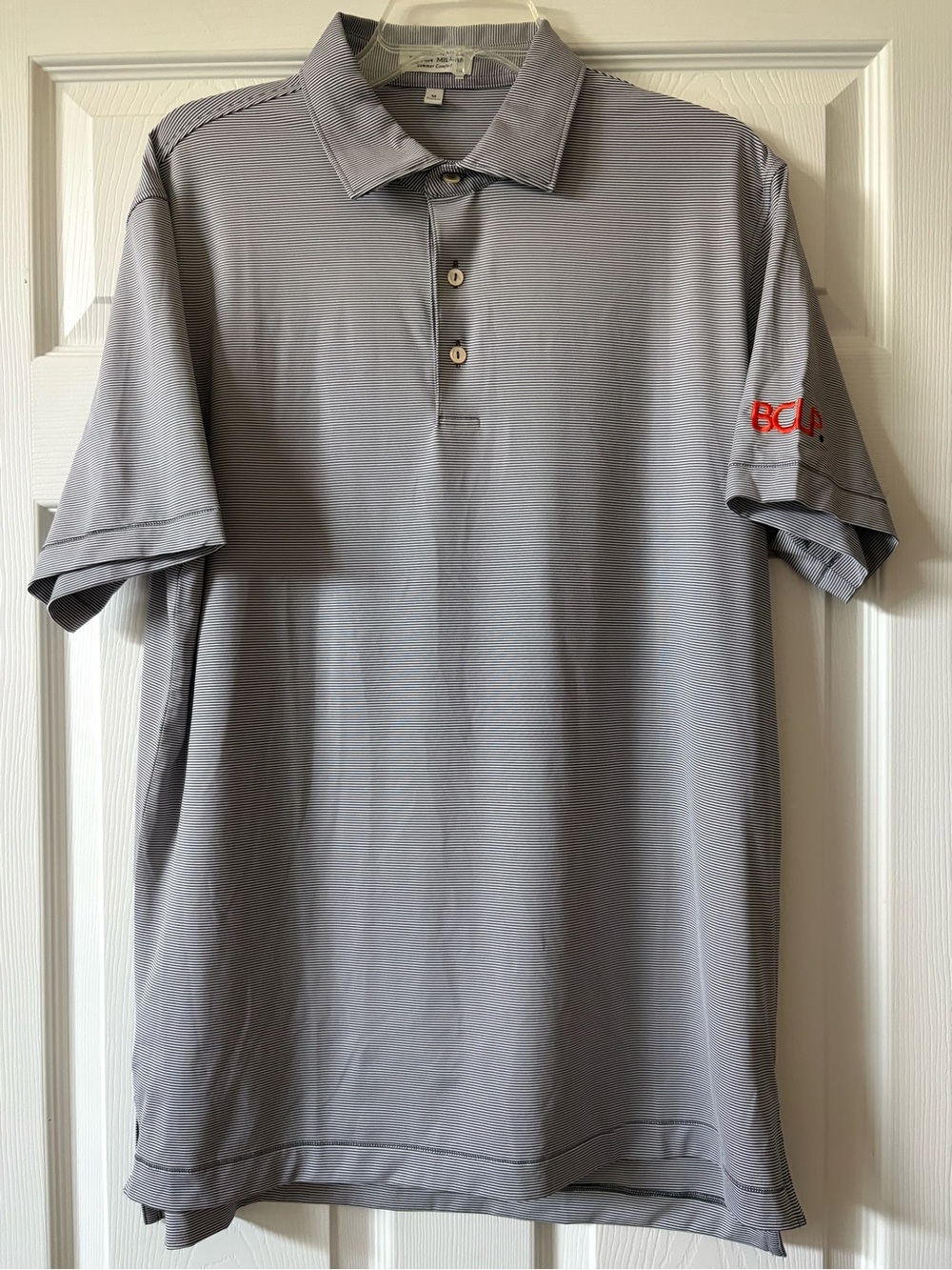 Peter Millar Blue/White Stripe Men's Golf Performance Polo BCLP Logo